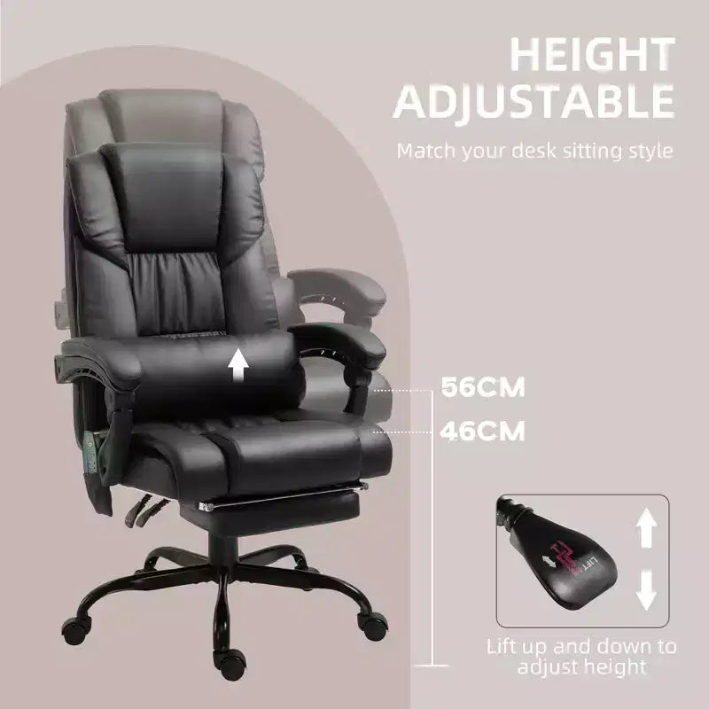 Sedia da ufficio massaggiante reclinabile con schienale alto e poggiapiedi, con posto singolo, nei colori Beige/Nero/Blu/Marrone/Grigio/Rosa/Bianco