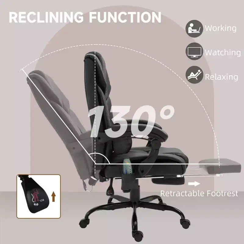Sedia da ufficio massaggiante reclinabile con schienale alto e poggiapiedi, con posto singolo, nei colori Beige/Nero/Blu/Marrone/Grigio/Rosa/Bianco