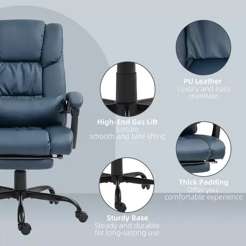 Sedia da ufficio massaggiante reclinabile con schienale alto e poggiapiedi, con posto singolo, nei colori Beige/Nero/Blu/Marrone/Grigio/Rosa/Bianco