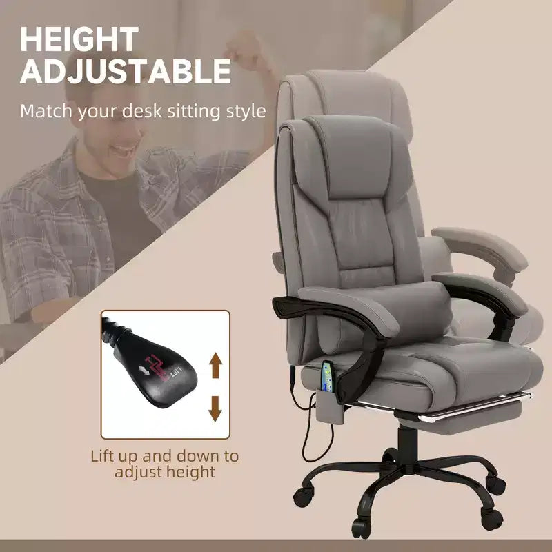 Sedia da ufficio massaggiante reclinabile con schienale alto e poggiapiedi, con posto singolo, nei colori Beige/Nero/Blu/Marrone/Grigio/Rosa/Bianco