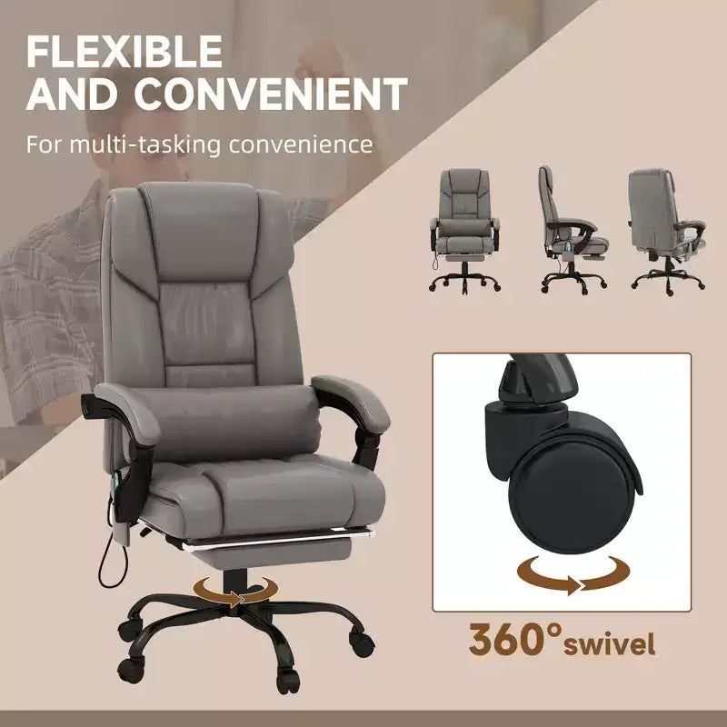 Sedia da ufficio massaggiante reclinabile con schienale alto e poggiapiedi, con posto singolo, nei colori Beige/Nero/Blu/Marrone/Grigio/Rosa/Bianco