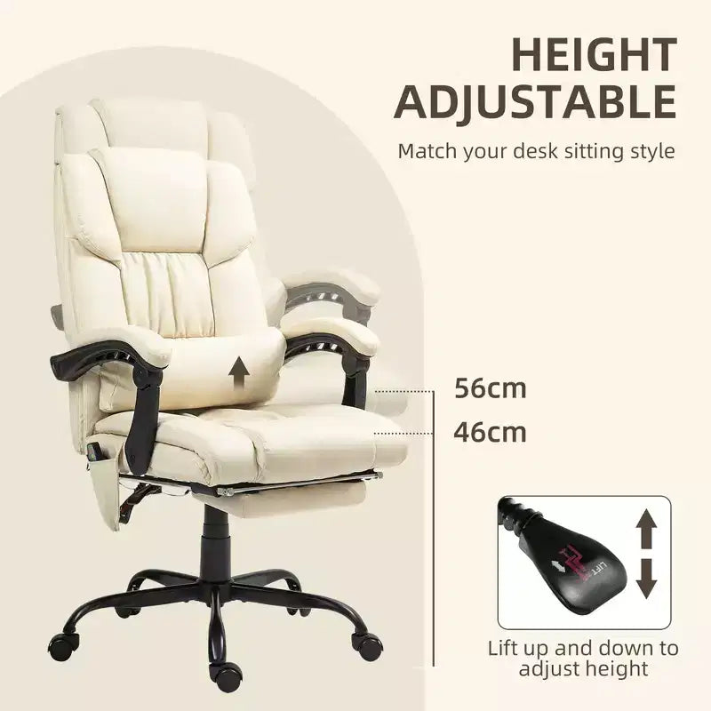 Sedia da ufficio massaggiante reclinabile con schienale alto e poggiapiedi, con posto singolo, nei colori Beige/Nero/Blu/Marrone/Grigio/Rosa/Bianco