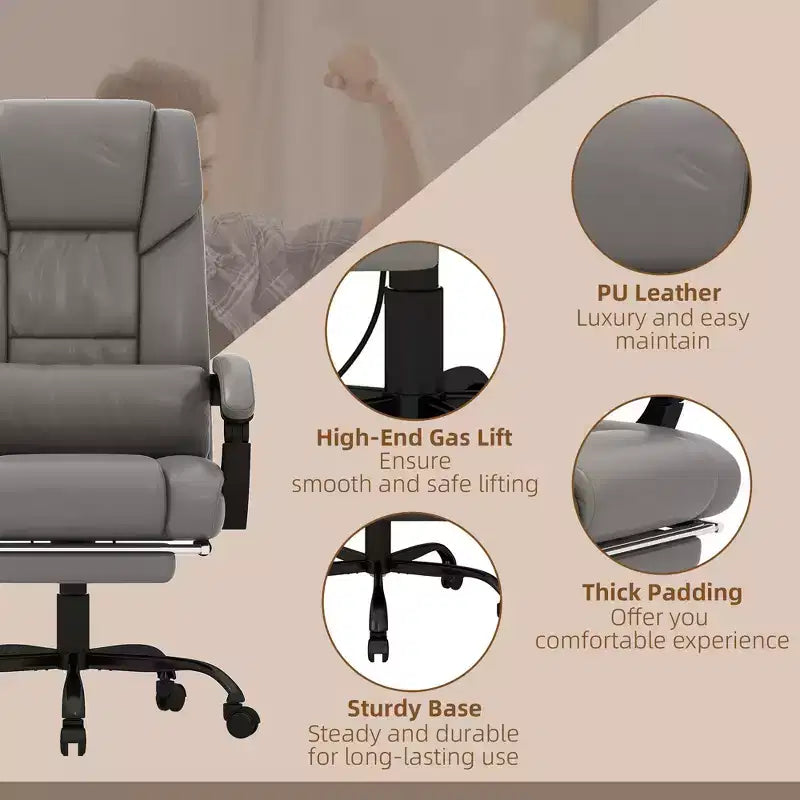 Sedia da ufficio massaggiante reclinabile con schienale alto e poggiapiedi, con posto singolo, nei colori Beige/Nero/Blu/Marrone/Grigio/Rosa/Bianco