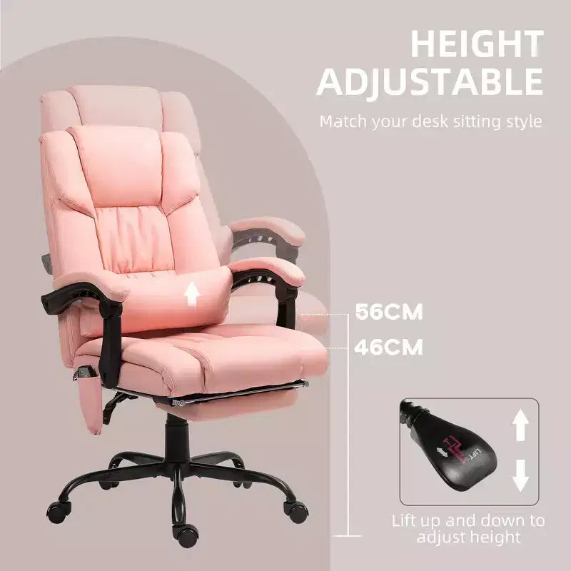 Sedia da ufficio massaggiante reclinabile con schienale alto e poggiapiedi, con posto singolo, nei colori Beige/Nero/Blu/Marrone/Grigio/Rosa/Bianco