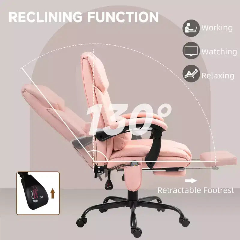 Sedia da ufficio massaggiante reclinabile con schienale alto e poggiapiedi, con posto singolo, nei colori Beige/Nero/Blu/Marrone/Grigio/Rosa/Bianco