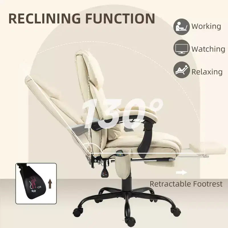 Sedia da ufficio massaggiante reclinabile con schienale alto e poggiapiedi, con posto singolo, nei colori Beige/Nero/Blu/Marrone/Grigio/Rosa/Bianco