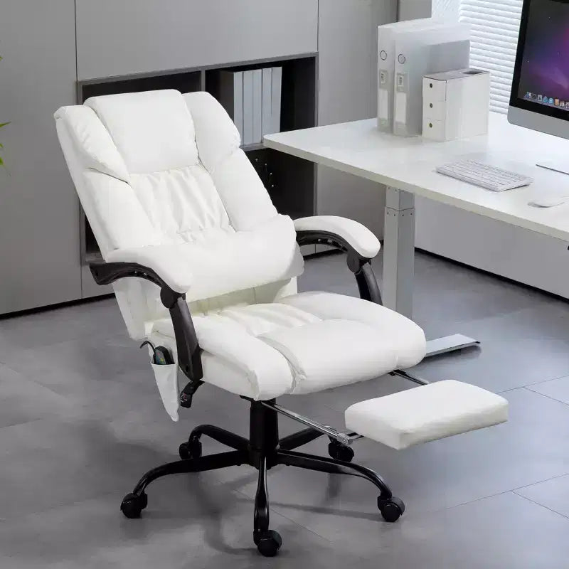 Sedia da ufficio massaggiante reclinabile con schienale alto e poggiapiedi, con posto singolo, nei colori Beige/Nero/Blu/Marrone/Grigio/Rosa/Bianco