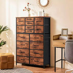 Torre contenitore in tessuto con piano in legno – Nero / Cassetti multipli / 1 persona