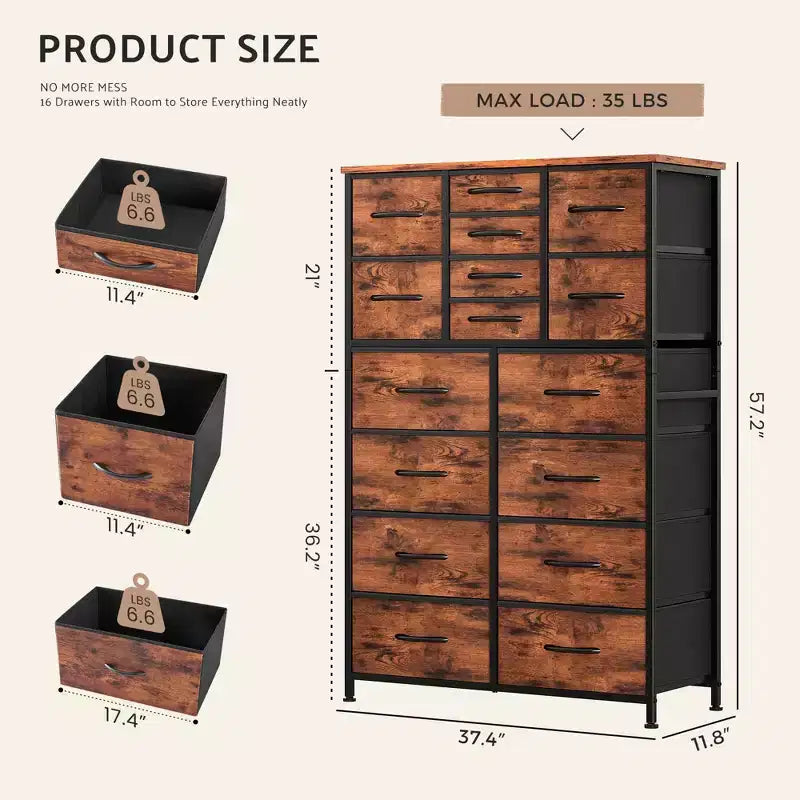 Torre contenitore in tessuto con piano in legno – Nero / Cassetti multipli / 1 persona
