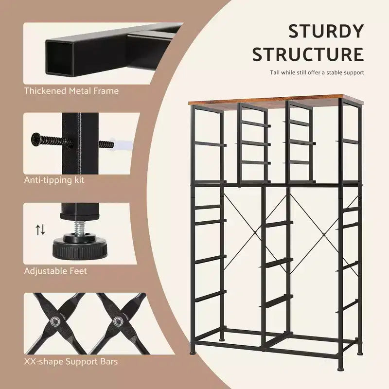 Torre contenitore in tessuto con piano in legno – Nero / Cassetti multipli / 1 persona