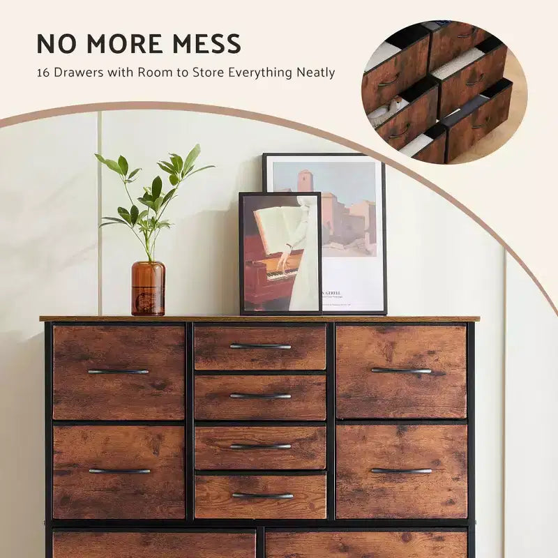 Torre contenitore in tessuto con piano in legno – Nero / Cassetti multipli / 1 persona