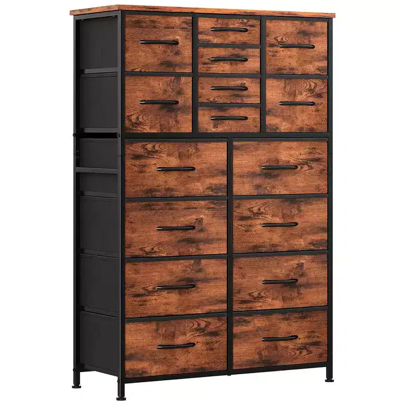 Torre contenitore in tessuto con piano in legno – Nero / Cassetti multipli / 1 persona