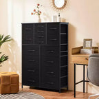 Torre contenitore in tessuto con piano in legno – Nero / Cassetti multipli / 1 persona