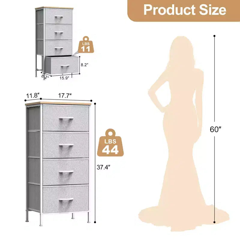 Torre contenitore in tessuto con piano in legno – Nero / Cassetti multipli / 1 persona