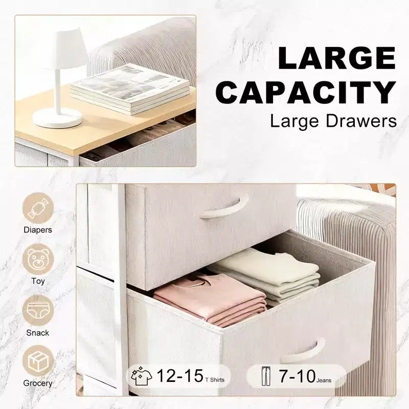 Torre contenitore in tessuto con piano in legno – Nero / Cassetti multipli / 1 persona