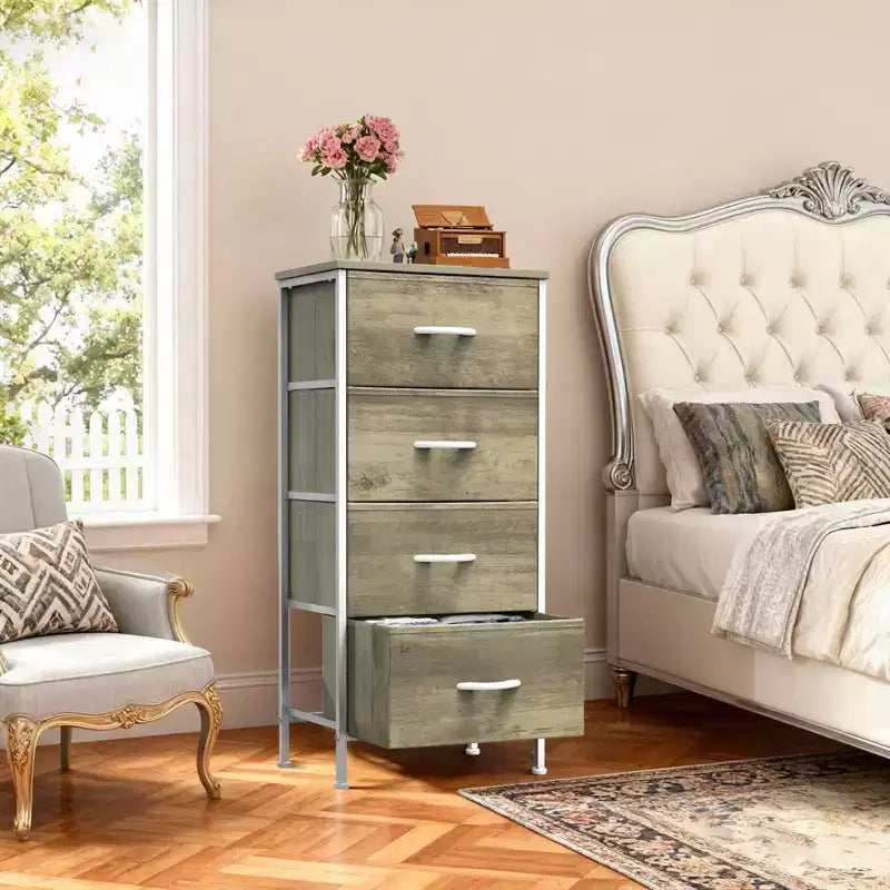 Torre contenitore in tessuto con piano in legno – Nero / Cassetti multipli / 1 persona