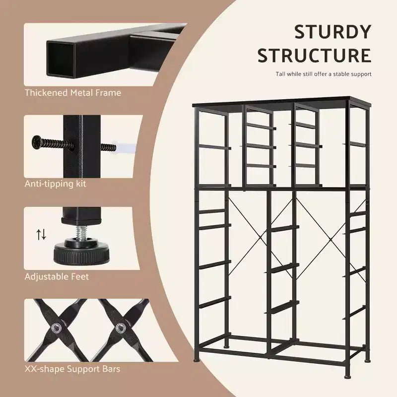 Torre contenitore in tessuto con piano in legno – Nero / Cassetti multipli / 1 persona