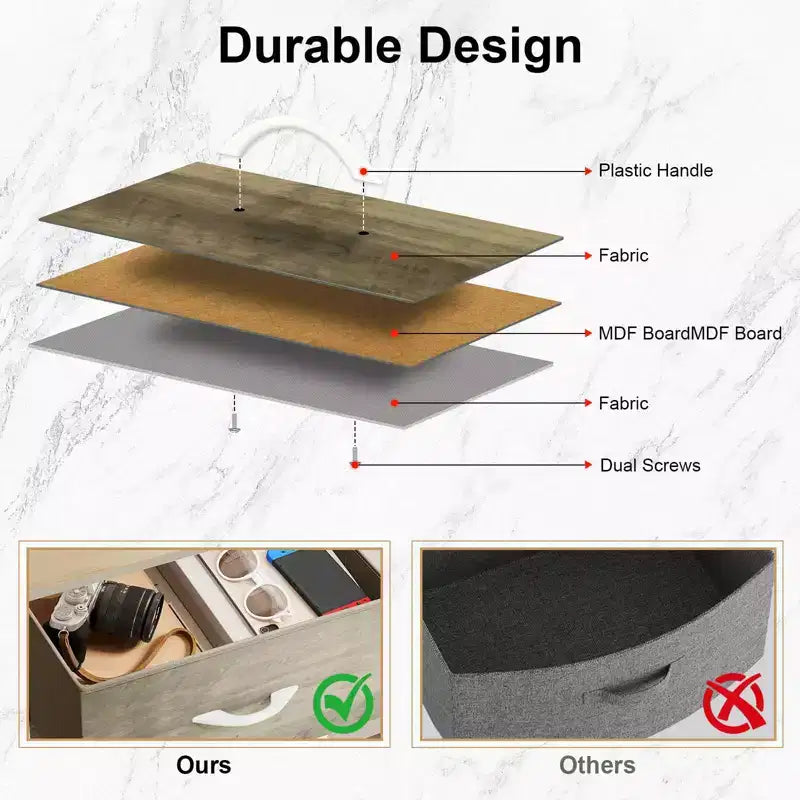 Torre contenitore in tessuto con piano in legno – Nero / Cassetti multipli / 1 persona