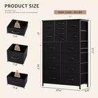 Torre contenitore in tessuto con piano in legno – Nero / Cassetti multipli / 1 persona