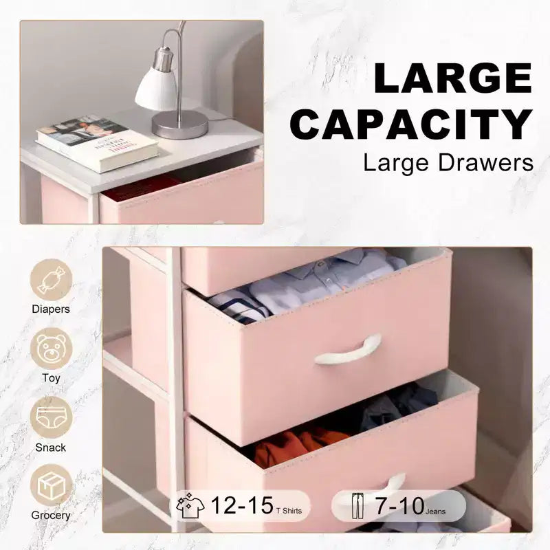 Torre contenitore in tessuto con piano in legno – Nero / Cassetti multipli / 1 persona