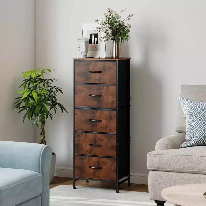 Torre contenitore in tessuto con piano in legno – Nero / Cassetti multipli / 1 persona