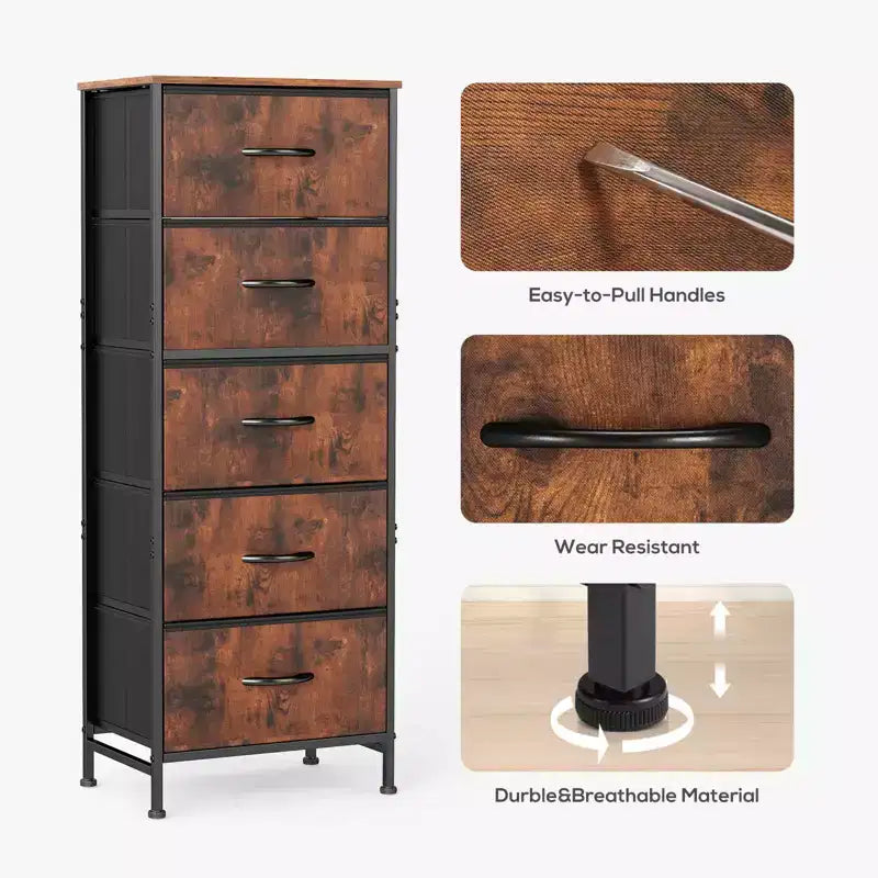 Torre contenitore in tessuto con piano in legno – Nero / Cassetti multipli / 1 persona
