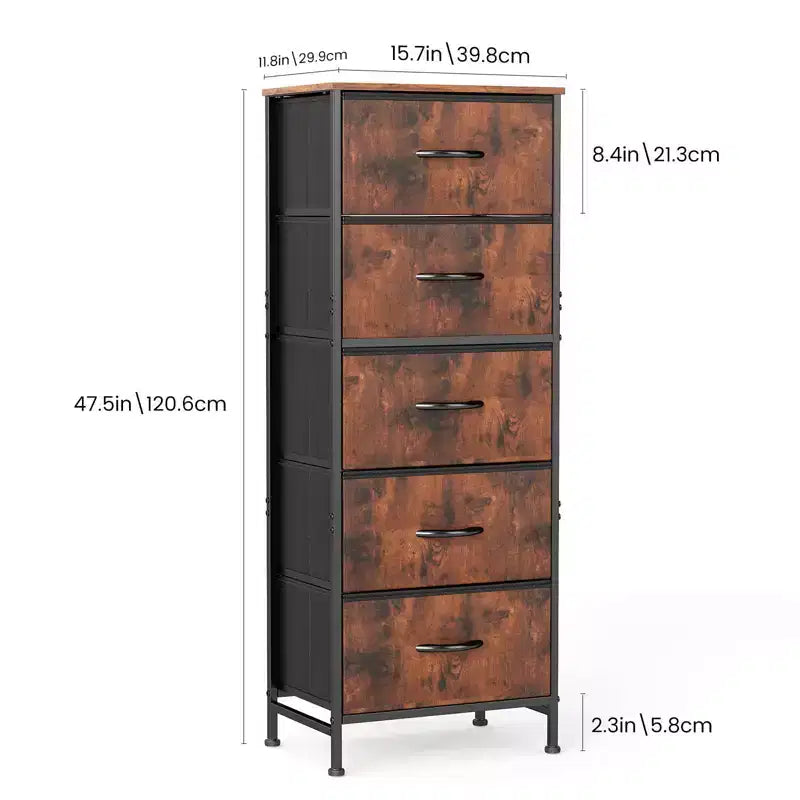 Torre contenitore in tessuto con piano in legno – Nero / Cassetti multipli / 1 persona