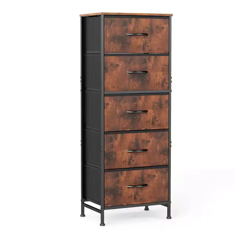 Torre contenitore in tessuto con piano in legno – Nero / Cassetti multipli / 1 persona