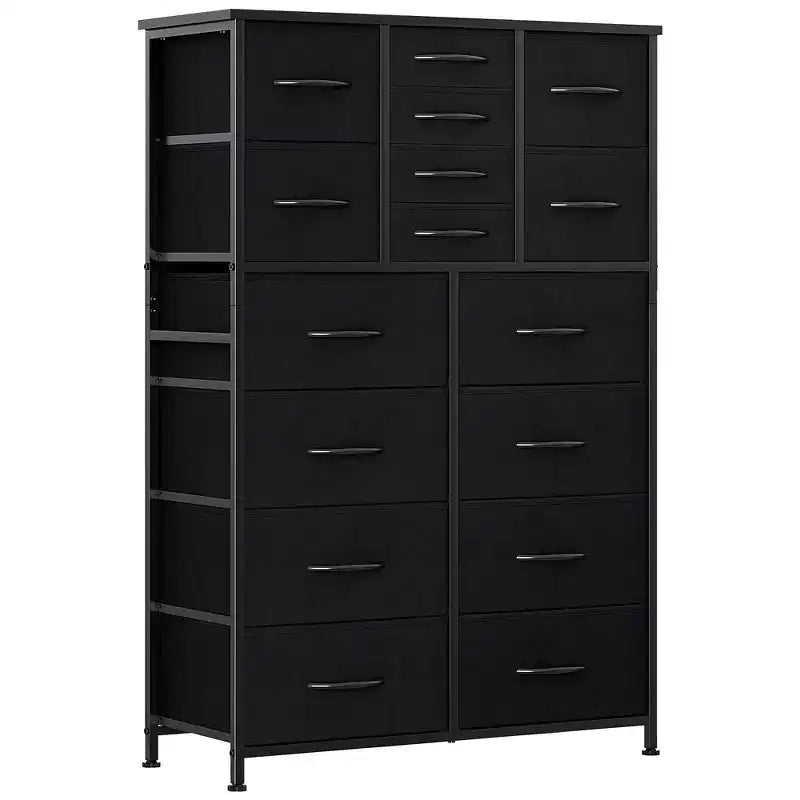 Torre contenitore in tessuto con piano in legno – Nero / Cassetti multipli / 1 persona