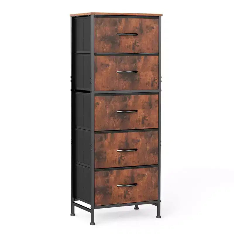 Torre contenitore in tessuto con piano in legno – Nero / Cassetti multipli / 1 persona