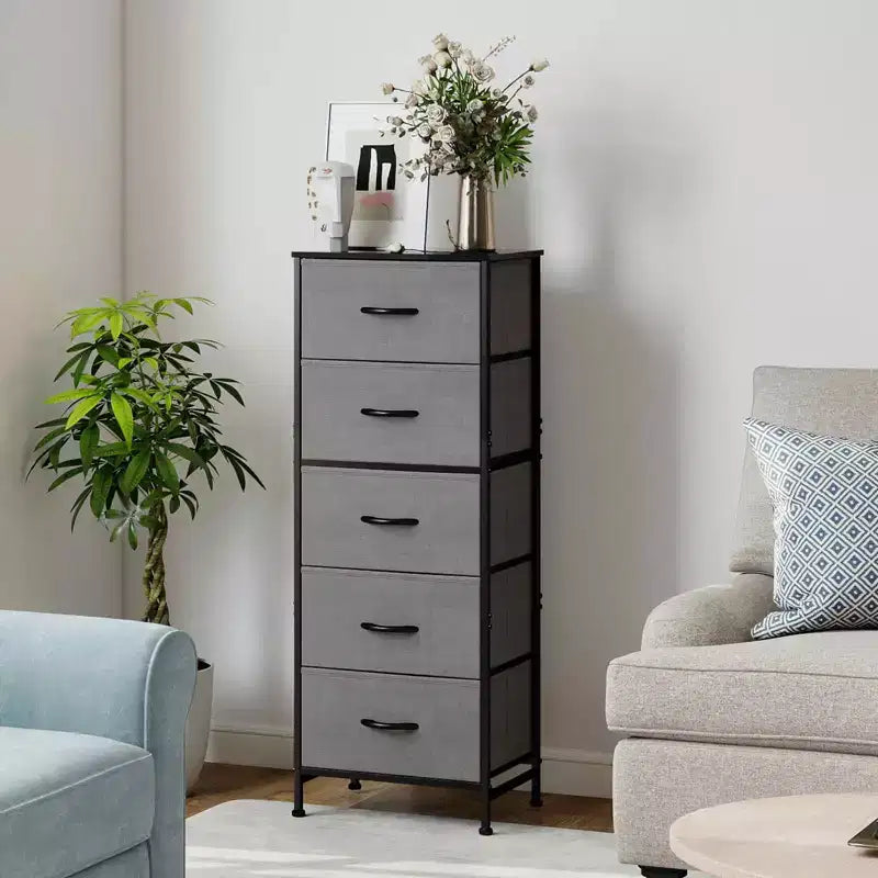 Torre contenitore in tessuto con piano in legno – Nero / Cassetti multipli / 1 persona