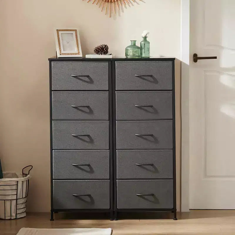 Torre contenitore in tessuto con piano in legno – Nero / Cassetti multipli / 1 persona