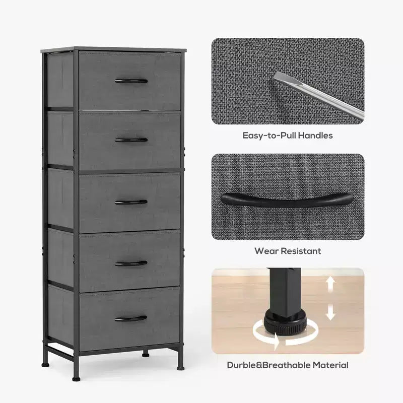Torre contenitore in tessuto con piano in legno – Nero / Cassetti multipli / 1 persona