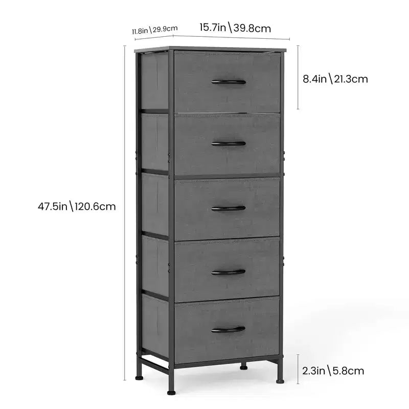 Torre contenitore in tessuto con piano in legno – Nero / Cassetti multipli / 1 persona