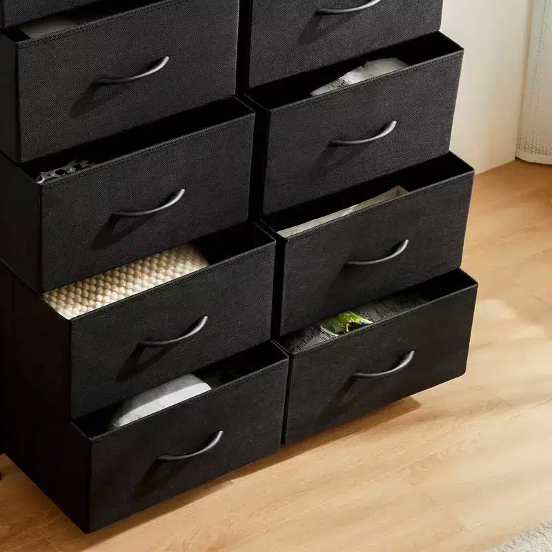 Torre contenitore in tessuto con piano in legno – Nero / Cassetti multipli / 1 persona