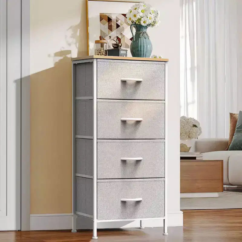 Torre contenitore in tessuto con piano in legno – Nero / Cassetti multipli / 1 persona