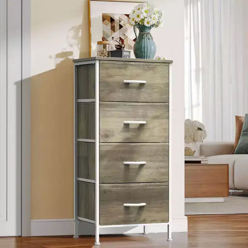 Torre contenitore in tessuto con piano in legno – Nero / Cassetti multipli / 1 persona