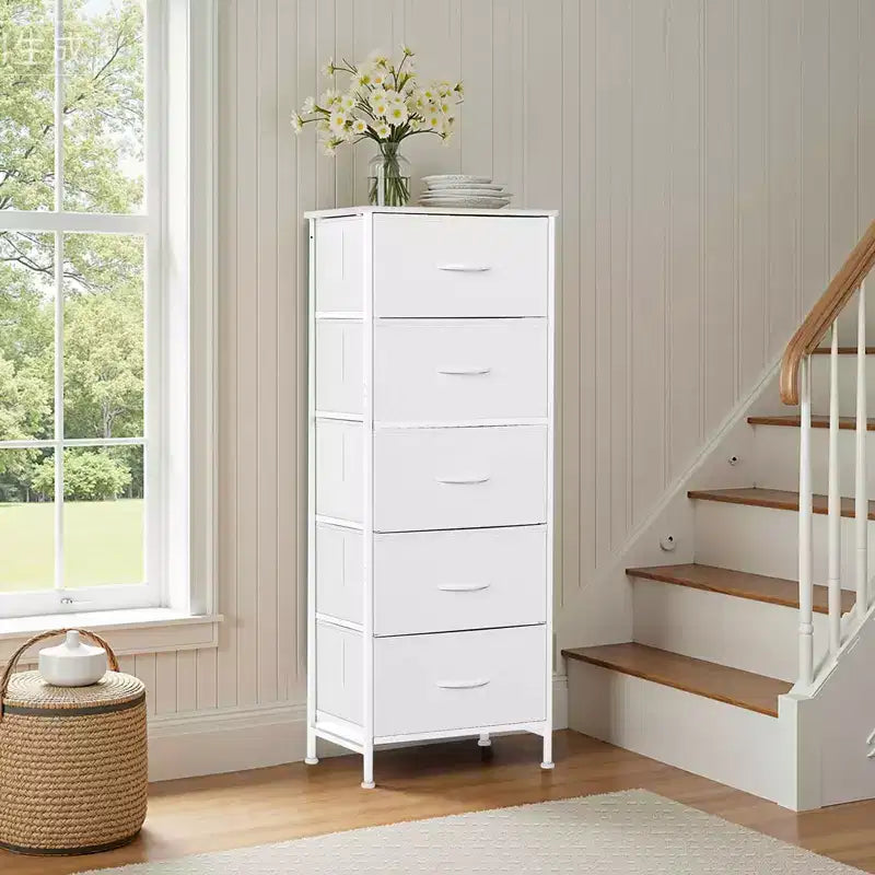 Torre contenitore in tessuto con piano in legno – Nero / Cassetti multipli / 1 persona