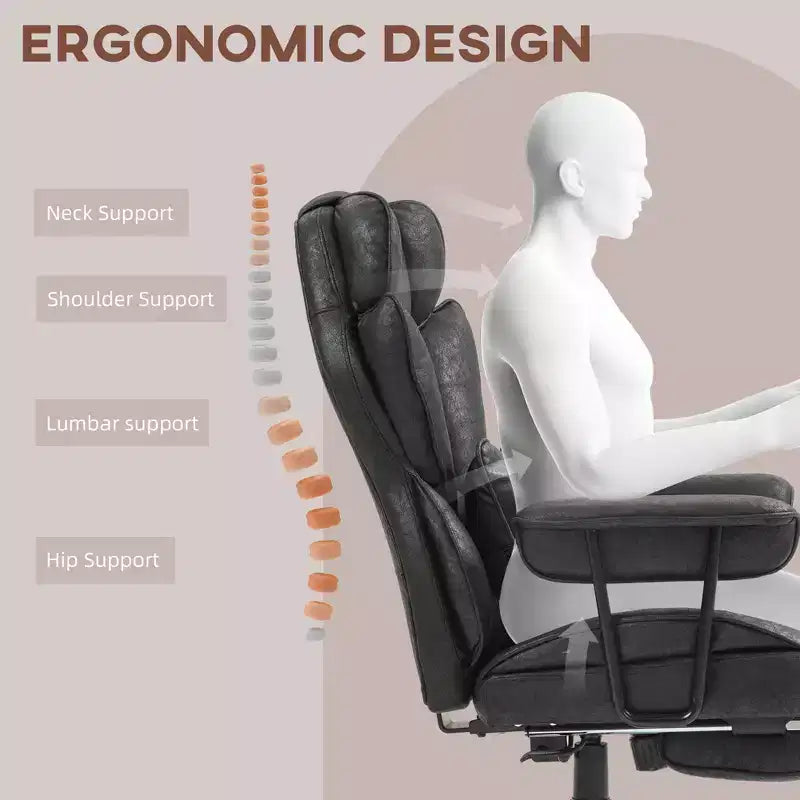 Sedia da ufficio reclinabile nera/grigia con poggiapiedi e supporto lombare, 1 persona, capacità 180 kg