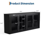 Credenza a 4 ante stile Farmhouse, Beige / Nera / Color Legno con Ante in Vetro – Posti a sedere 1