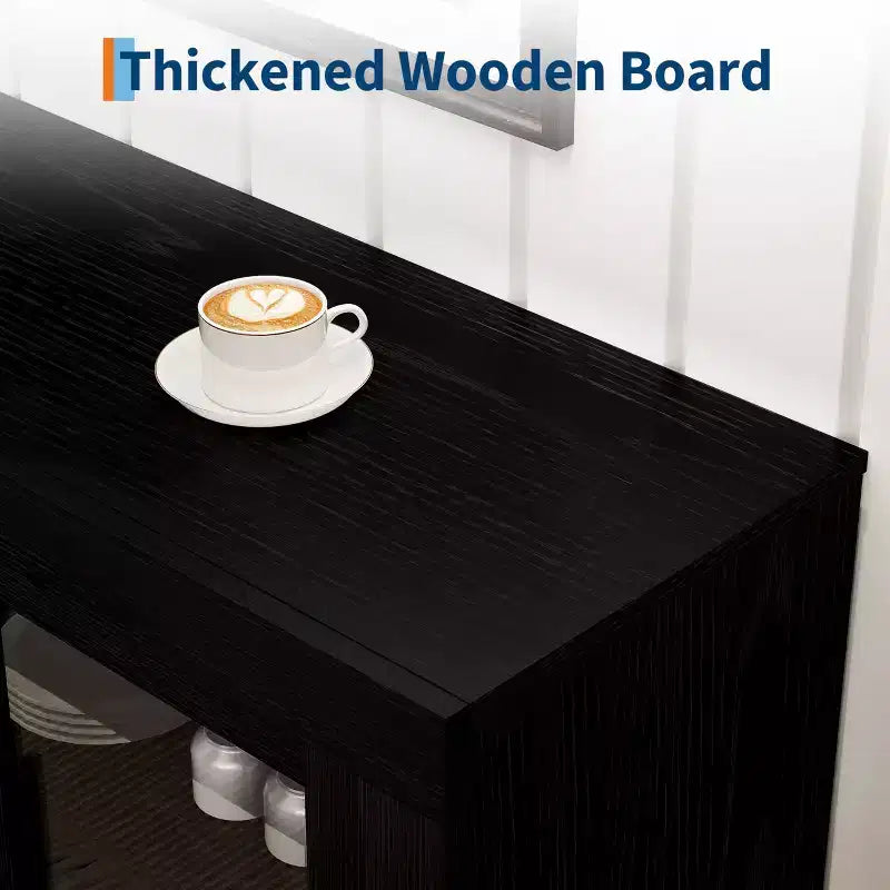 Credenza a 4 ante stile Farmhouse, Beige / Nera / Color Legno con Ante in Vetro – Posti a sedere 1