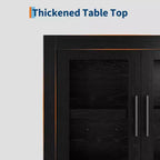 Credenza a 4 ante stile Farmhouse, Beige / Nera / Color Legno con Ante in Vetro – Posti a sedere 1