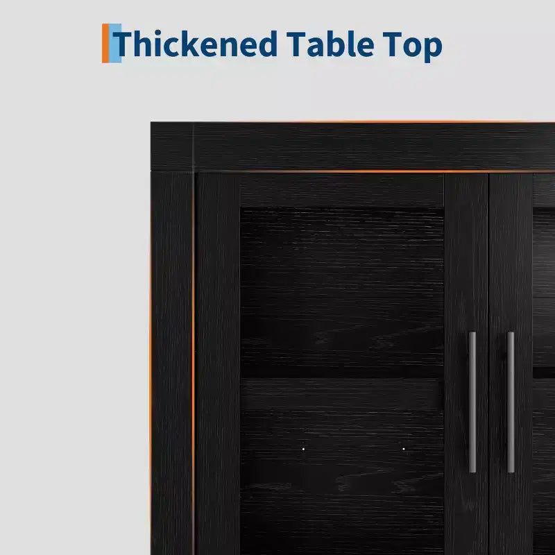 Credenza a 4 ante stile Farmhouse, Beige / Nera / Color Legno con Ante in Vetro – Posti a sedere 1