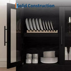 Credenza a 4 ante stile Farmhouse, Beige / Nera / Color Legno con Ante in Vetro – Posti a sedere 1