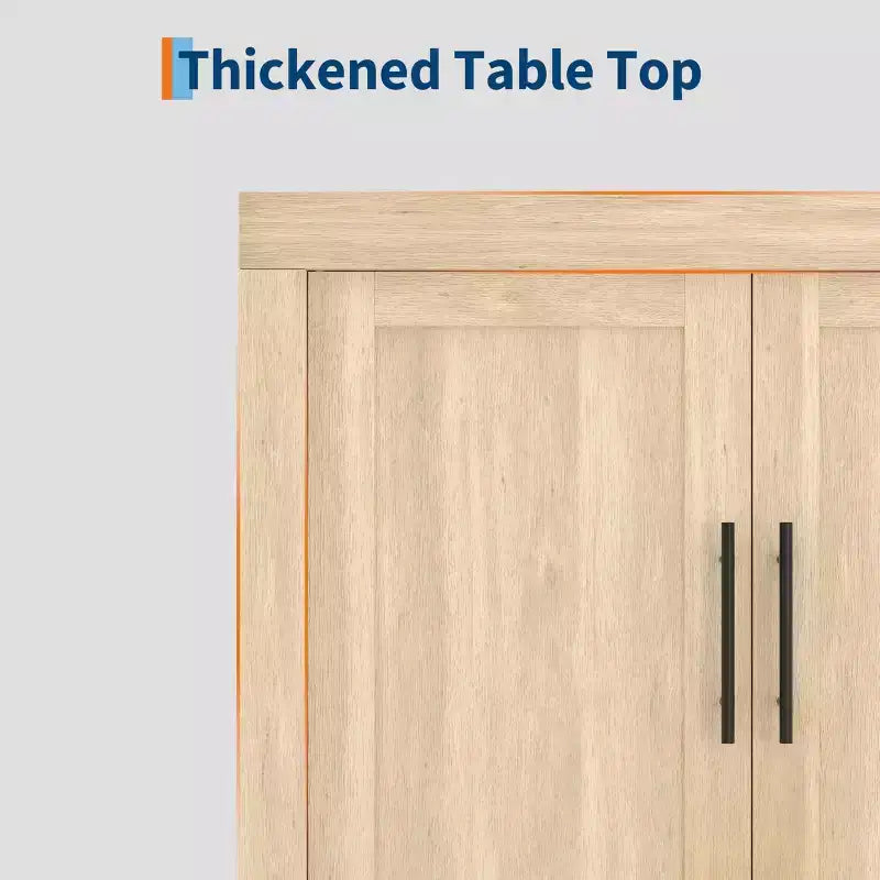 Credenza a 4 ante stile Farmhouse, Beige / Nera / Color Legno con Ante in Vetro – Posti a sedere 1