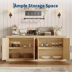 Credenza a 4 ante stile Farmhouse, Beige / Nera / Color Legno con Ante in Vetro – Posti a sedere 1