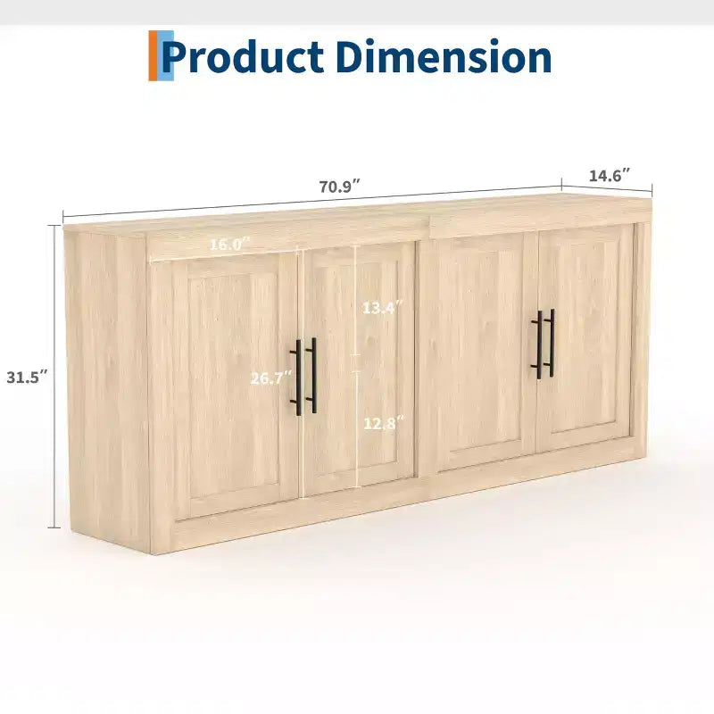 Credenza a 4 ante stile Farmhouse, Beige / Nera / Color Legno con Ante in Vetro – Posti a sedere 1