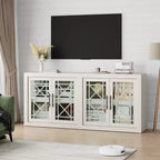 Credenza a 4 ante stile Farmhouse, Beige / Nera / Color Legno con Ante in Vetro – Posti a sedere 1
