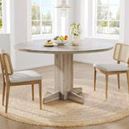 Tavolo da pranzo rotondo da 47", nero/grigio/noce, base a piedistallo, 4-6 posti a sedere