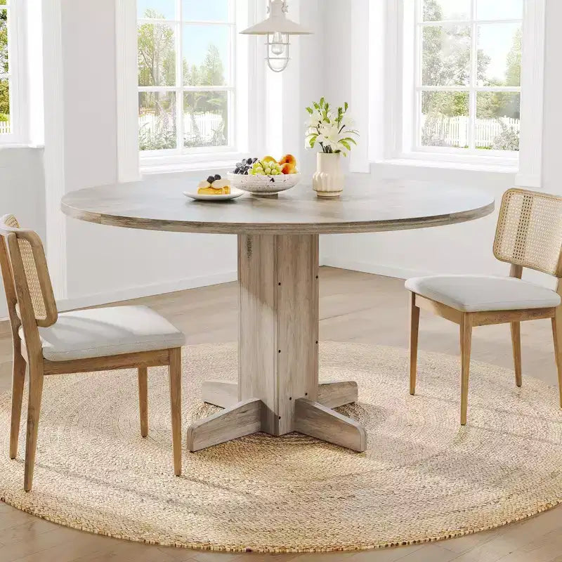 Tavolo da pranzo rotondo da 47", nero/grigio/noce, base a piedistallo, 4-6 posti a sedere
